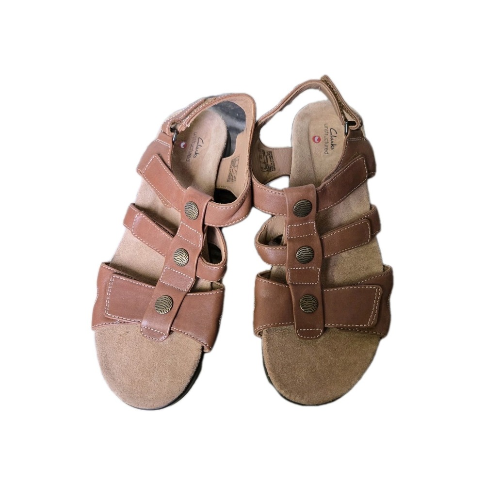 Clarks Unstructured Sandals Shoes Brown Loop and Hook Closure size 10